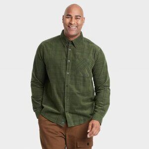 Houston White Adult Corduroy Plaid Long Sleeve Button-Down Shirt - Green XL